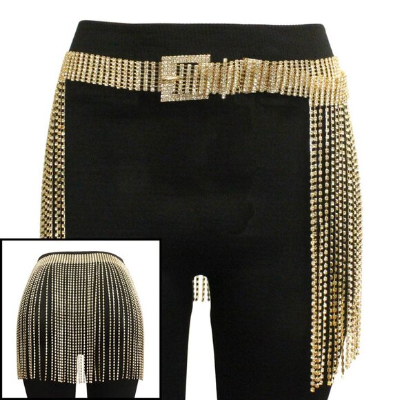 Couture Gold Crystal Fringe Waist Belt main image 6